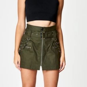 LF BELTED ZIP SKIRT WITH SUSPENDERS IN ARMY GREEN